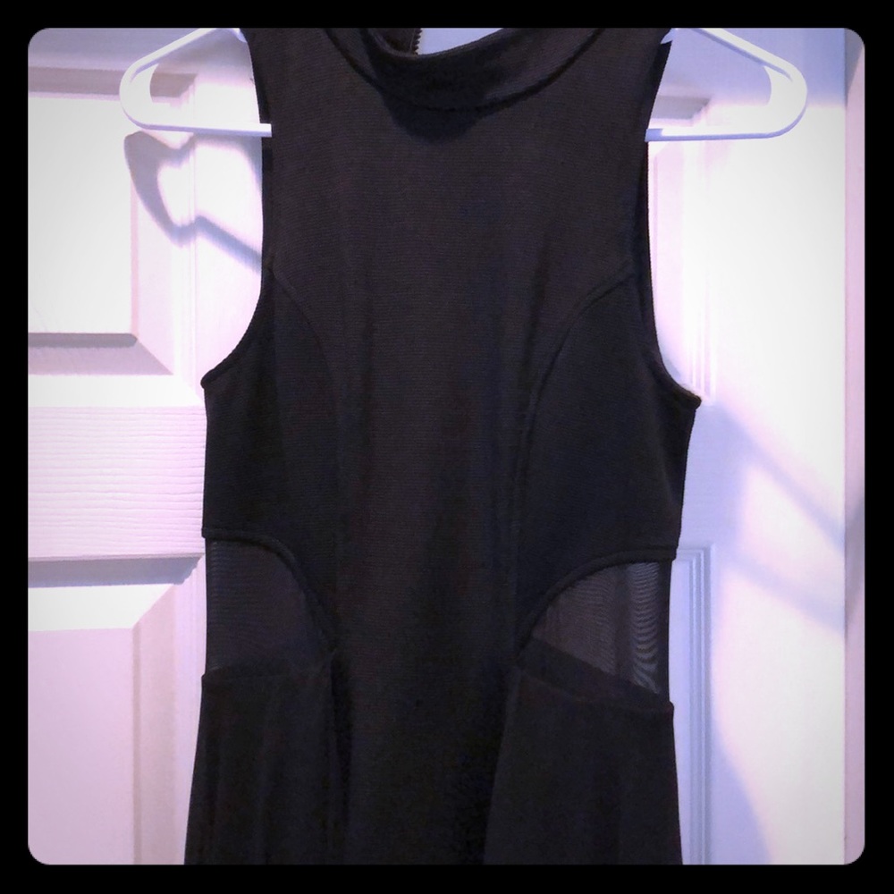 BeBe Mockneck chiffon Overlay peplum Dress